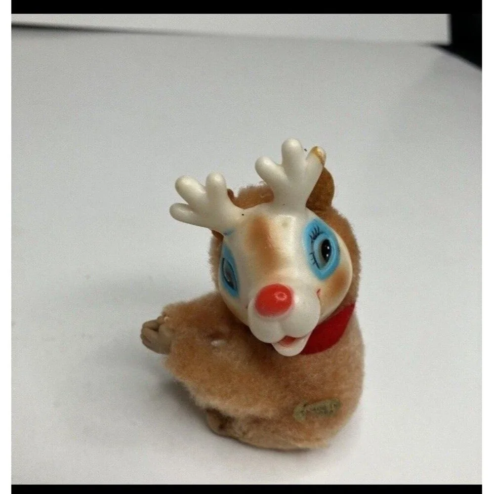 Lot 3 Rudolph Reindeer Clip On Pencil Hugger Flocked Ornament Plush Vintage